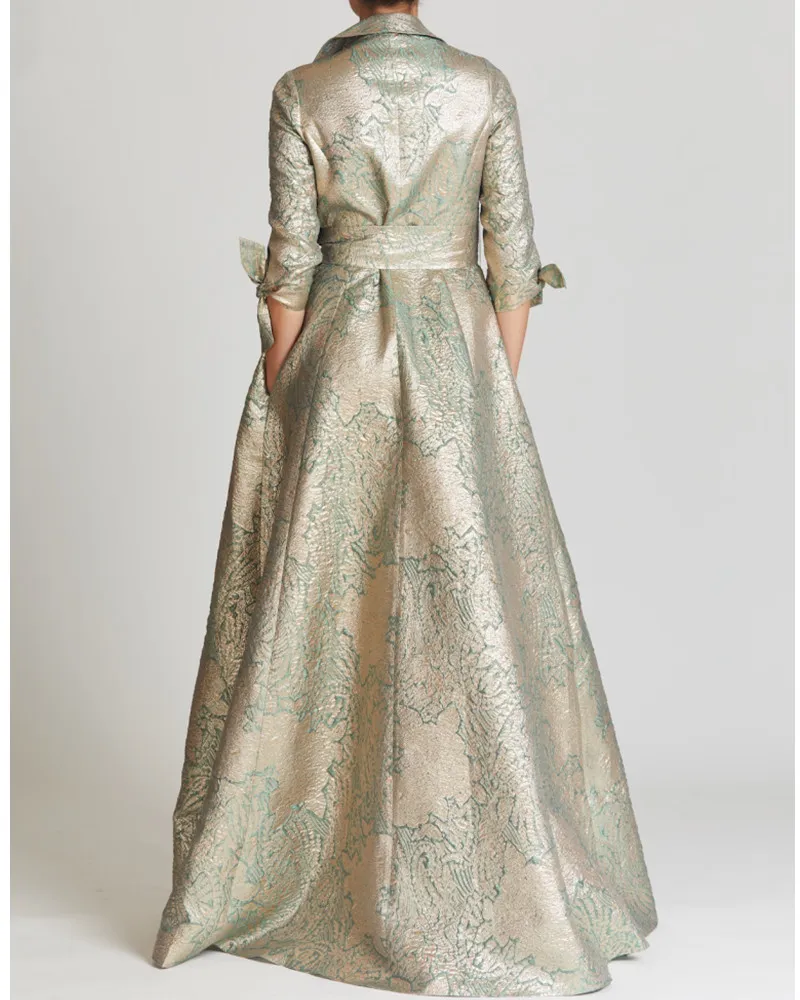 Gown shirt collar maxi dress bow