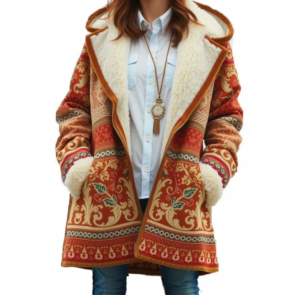 Cowhorn Buckle Pockets Women Coat Fleece Lined Hooded Winter Coat Outerwear Parka Plush Coat Fleece Jacket, brown