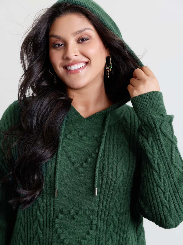 Stretchy Textured Hooded Drawstring Pullover