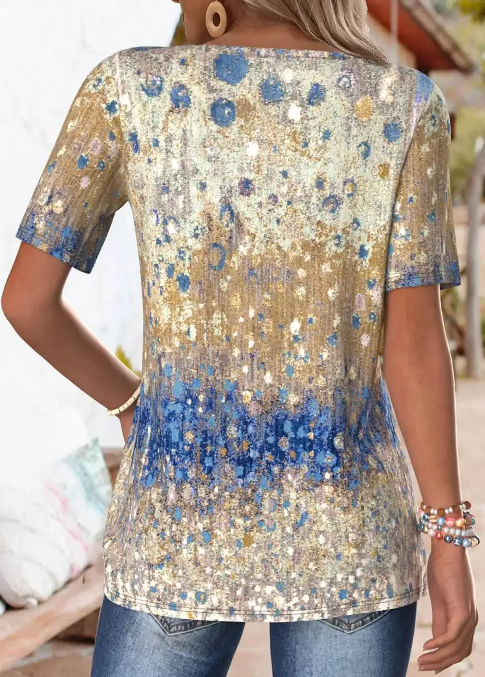 Multi Color Tuck Stitch Short Sleeve T Shirt