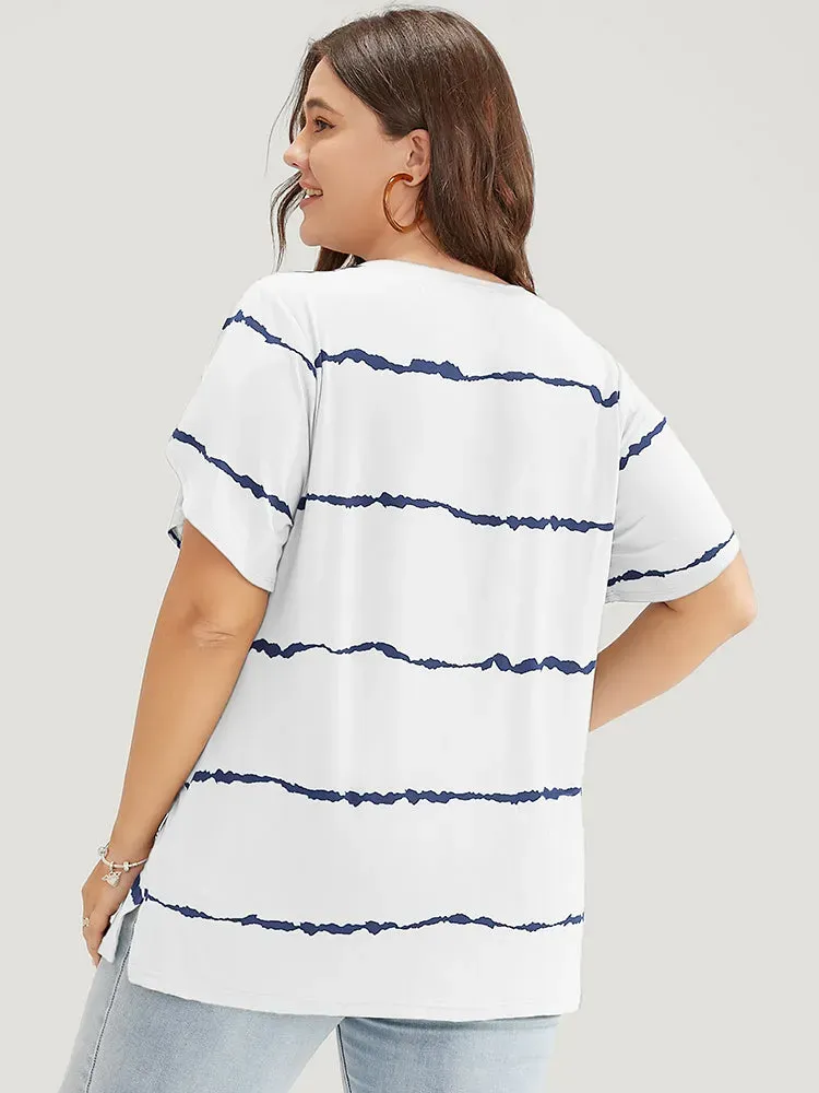 Striped Contrast Petal Sleeve T-shirt