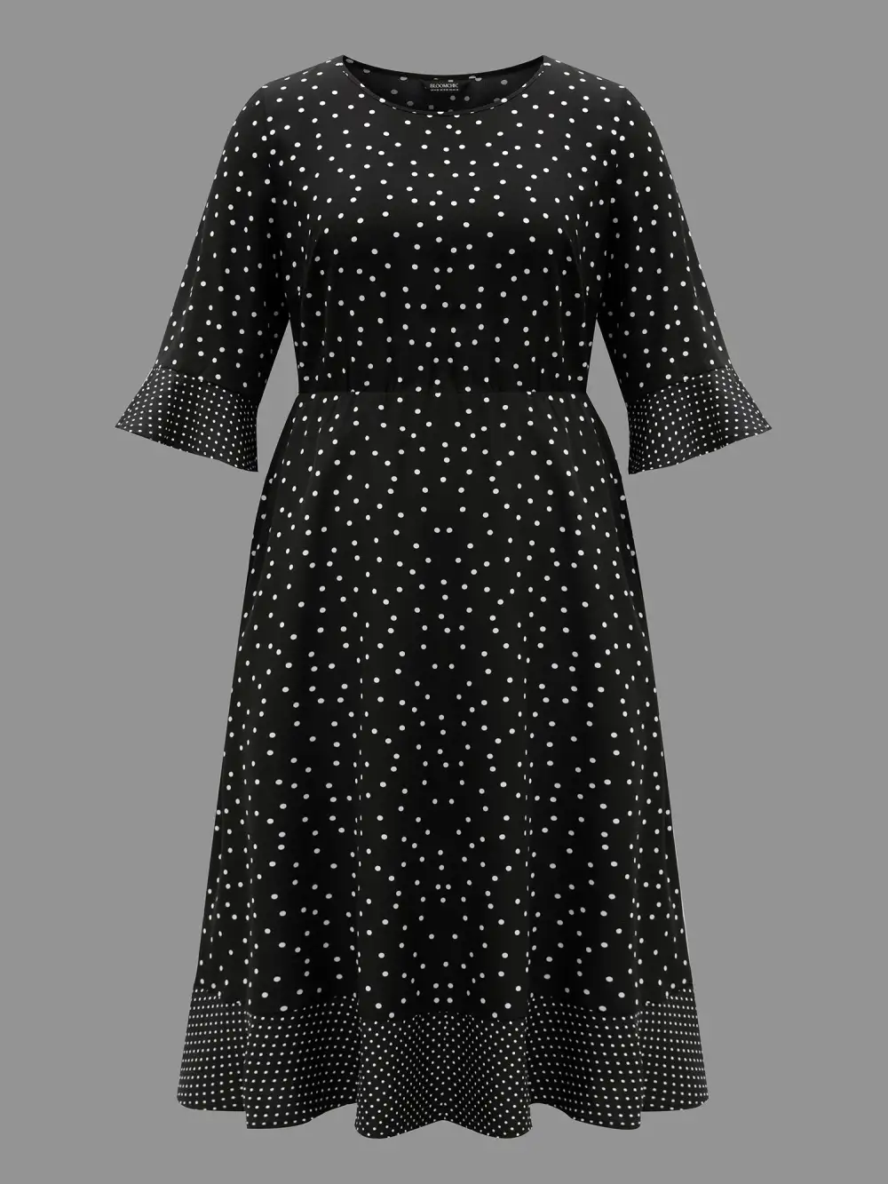 Crew Neck Polka Dot Waist Cinched Dress