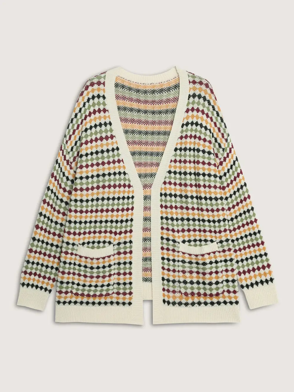 Colorful Dots Open-Front Pockets Knit Cardigan