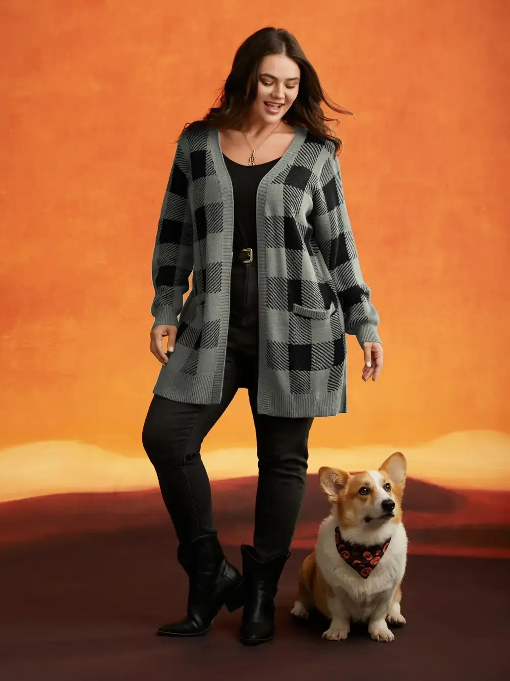 Supersoft Essentials Halloween Plaid Open Cardigan
