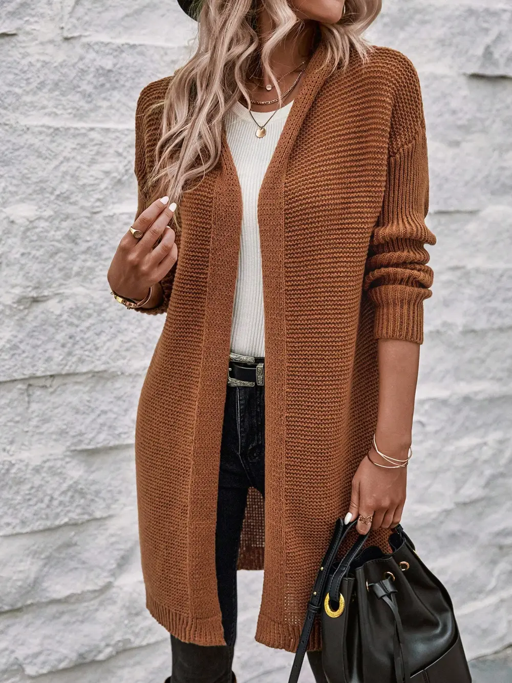 Chevron Pattern Bishop Sleeve Duster Cardigan