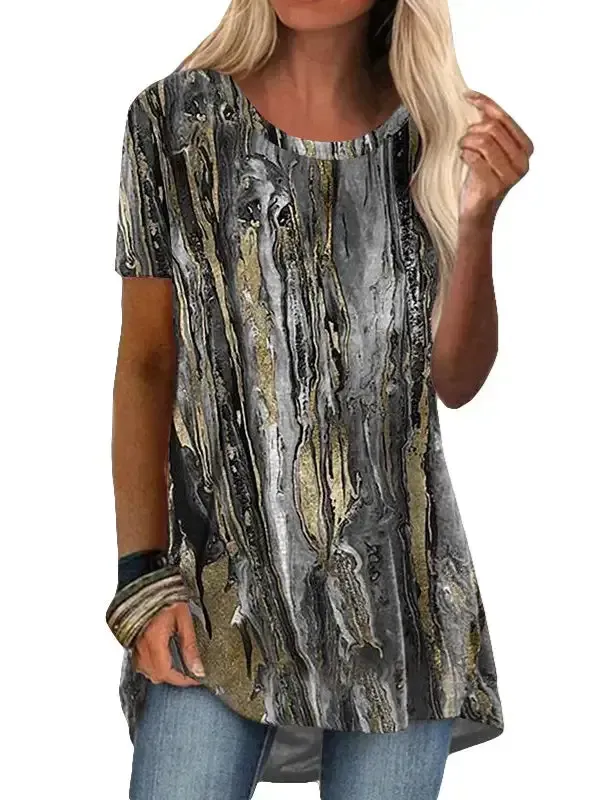 Women's Floral Printed Short Sleeve Scoop Neck Tops