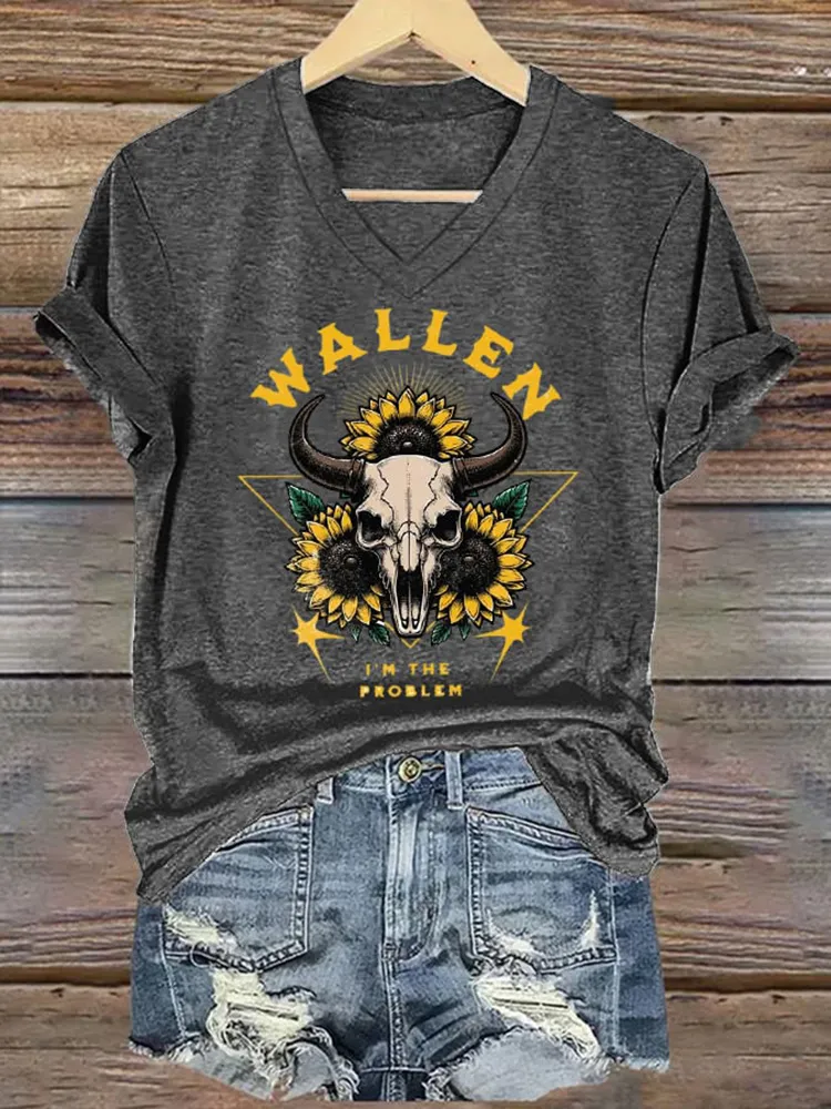 Wallen I'M The Problem Printed V-Neck Short-Sleeved T-Shirt