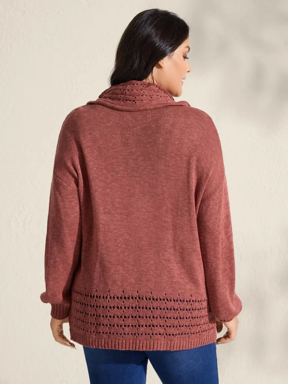 Piled Collar Cut-Out Solid Lightweight Pullover