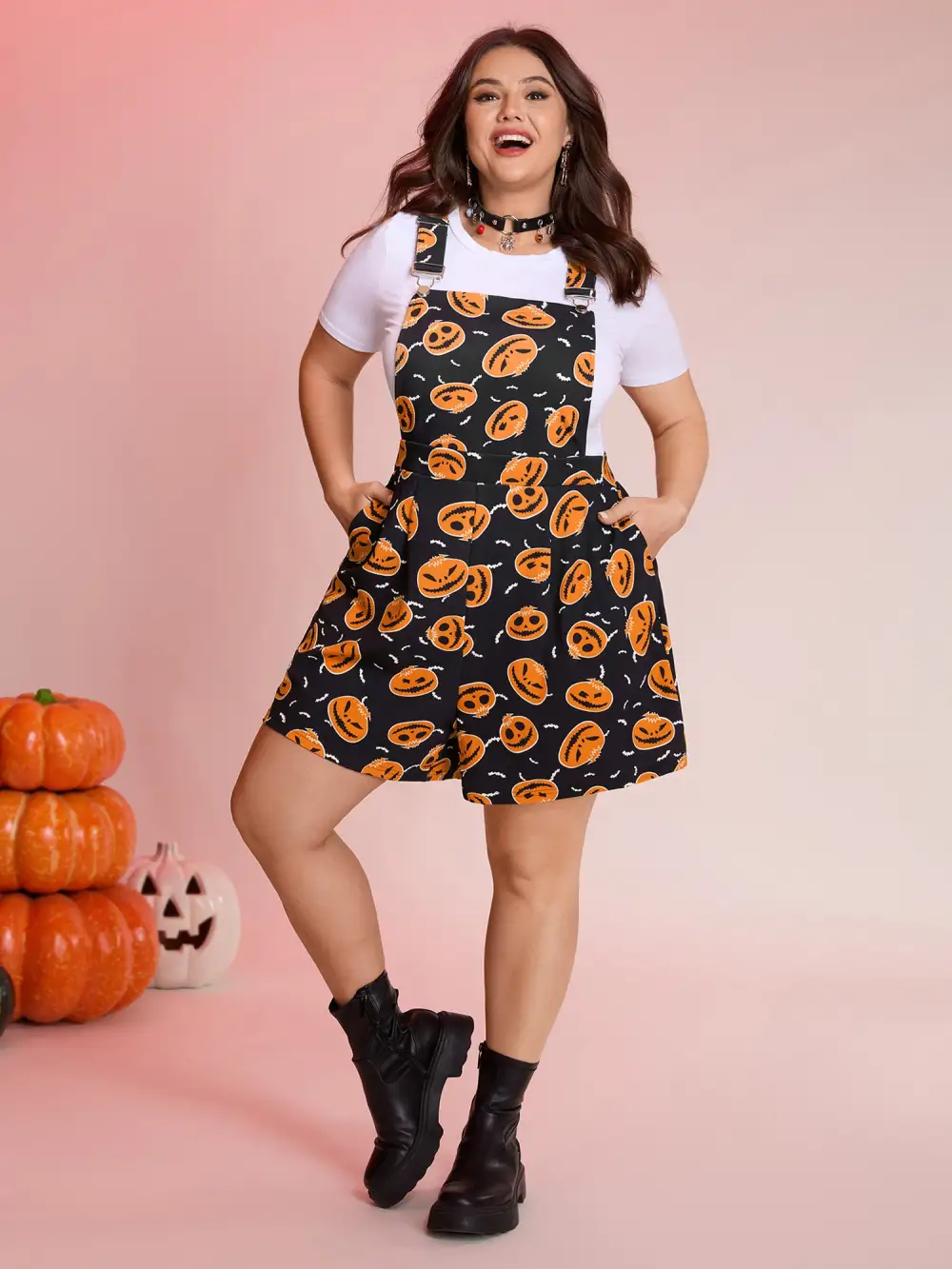 Pumpkin Everywhere Elastic Waist Romper