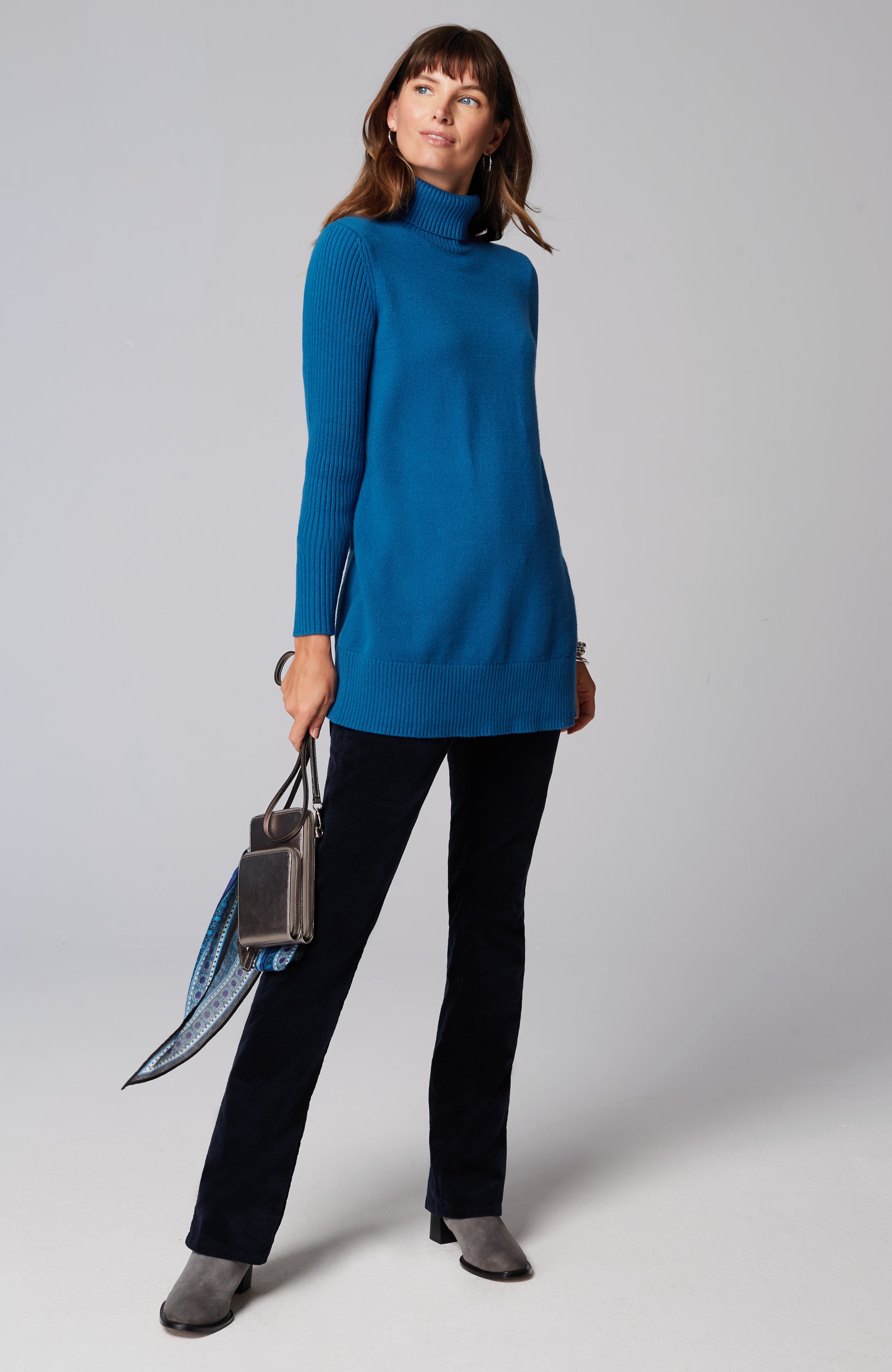Ribbed-Sleeves Turtleneck Sweater