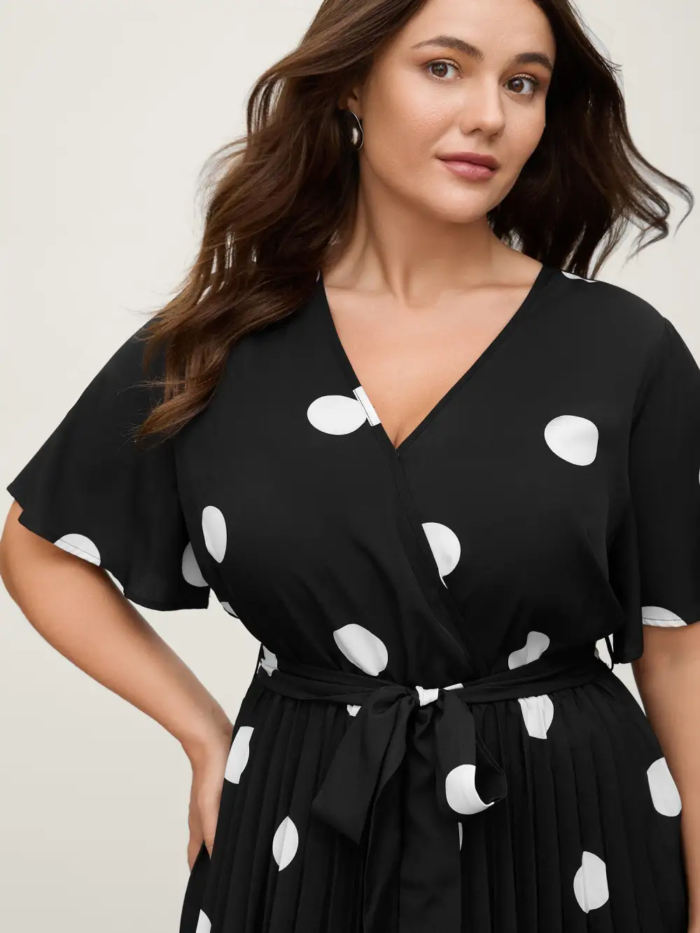 Polka Dots Stretchy Waist Midi Dress