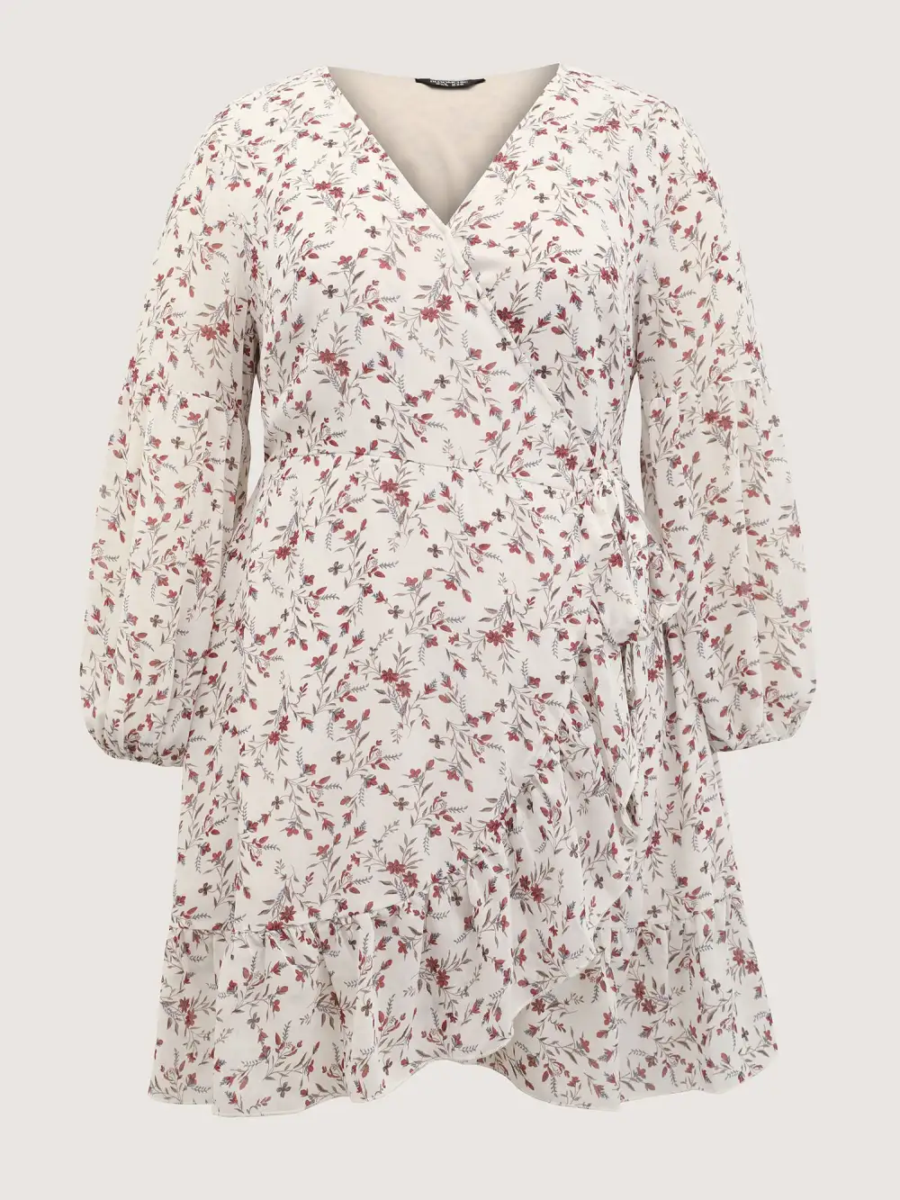 Chiffon Floral Wrap Ruffled Mini Dress