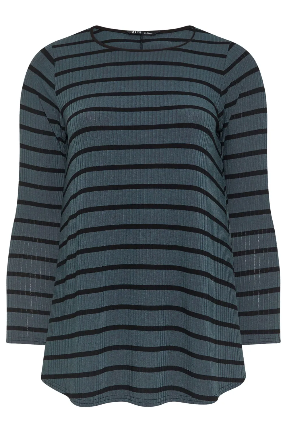 YOURS Curve Black Long Sleeve Ribbed Swing Top