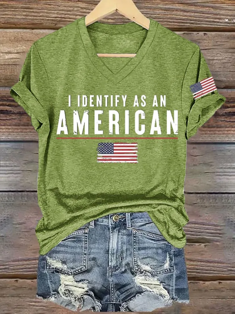 Women'S I Identify As An American V-Neck Short-Sleeved T-Shirt
