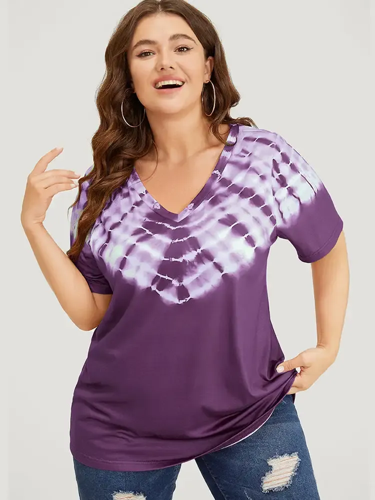 Tie Dye Short Sleeve V Neck T-shirt