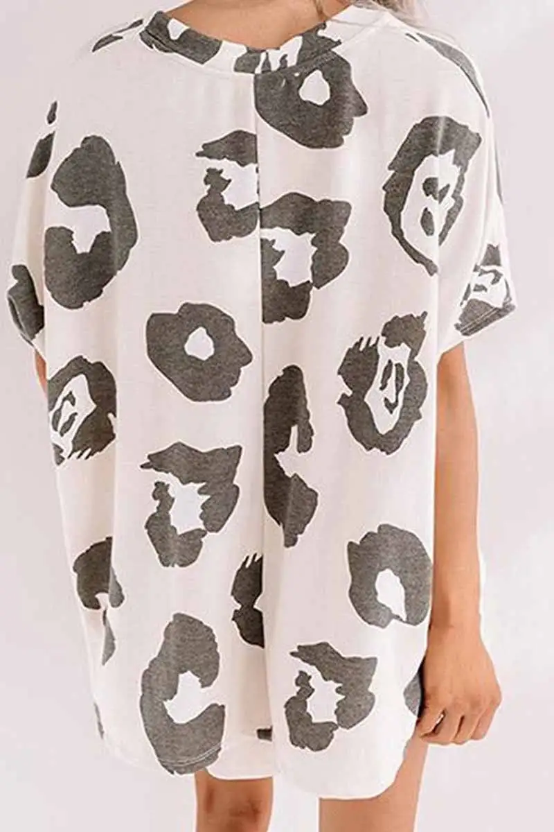Florcoo Two-Piece Home v-Neck Loose Pattern Printing