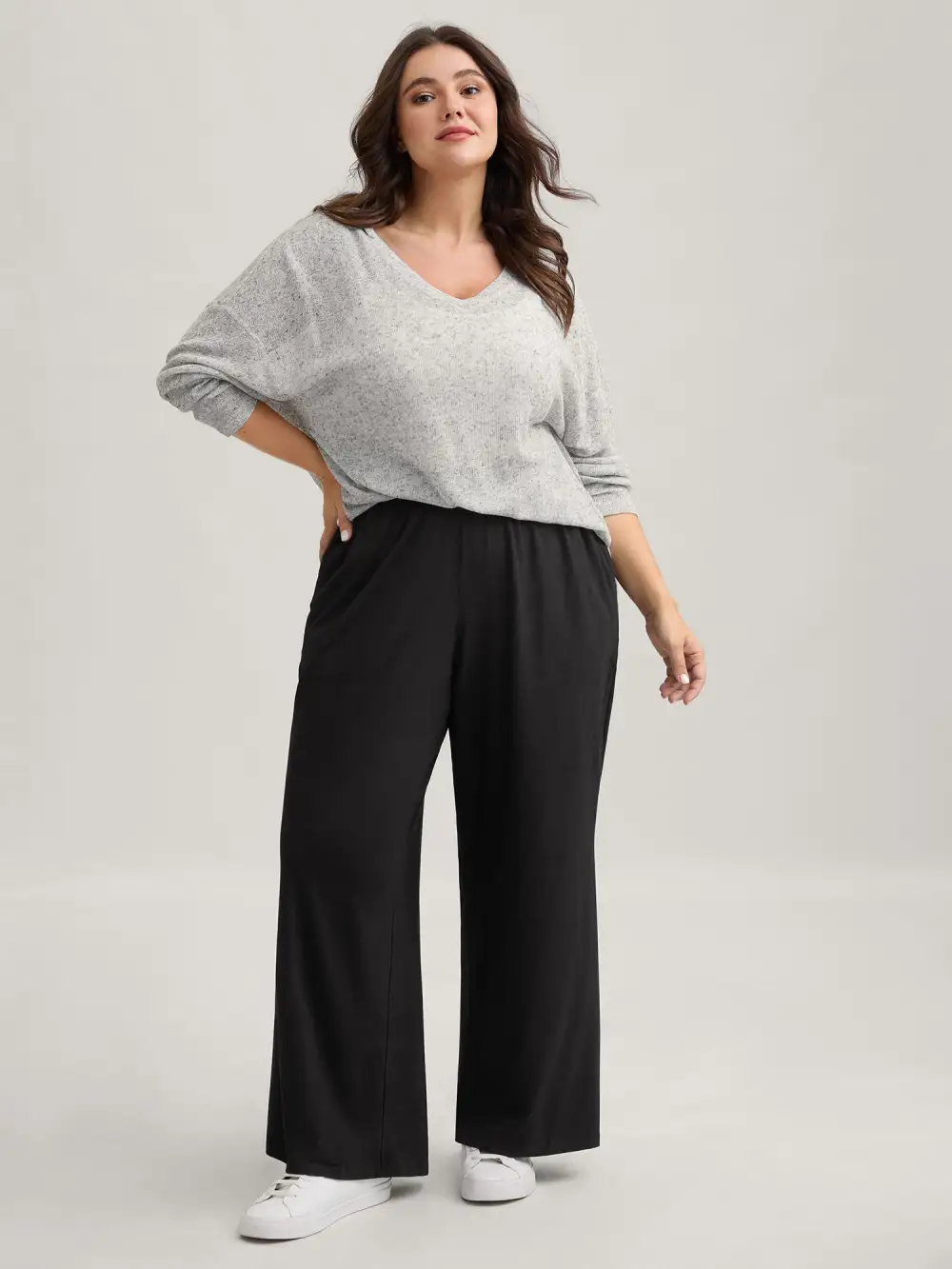 Solid Elastic Waist Wide Leg Lounge Bottoms