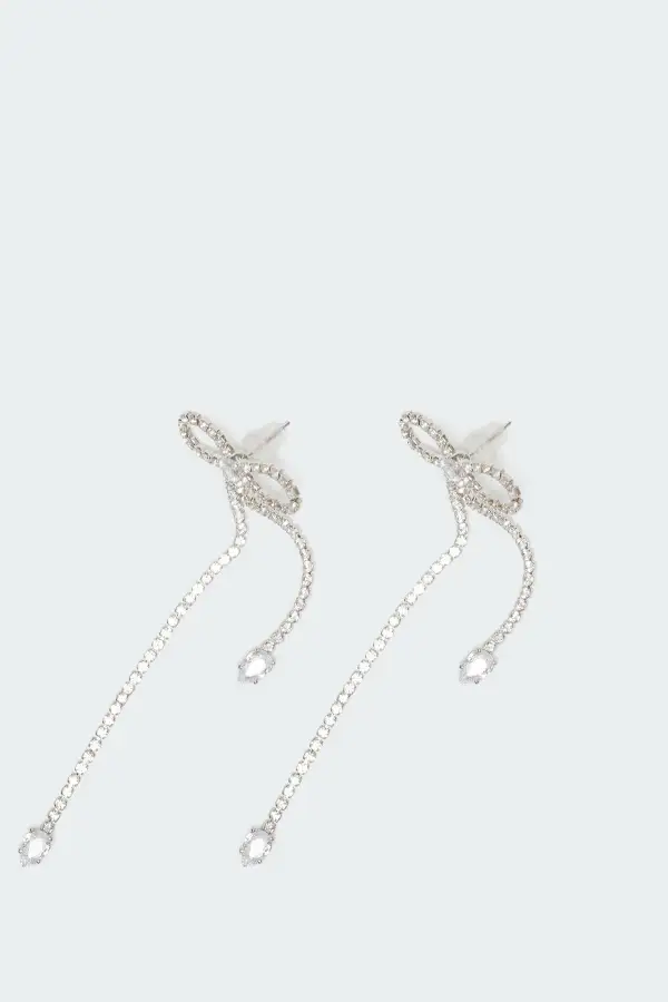 Rhinestone Dangling Bow Earrings