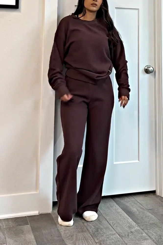 Women's Solid Color Corduroy Top and Pants