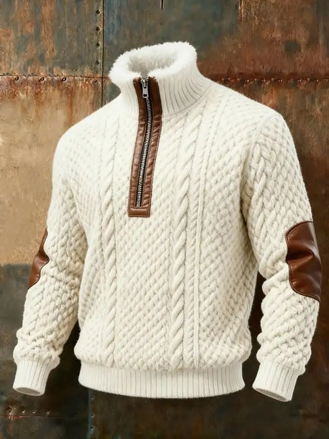 Men's Retro Western Print Zipper Sweatshirt