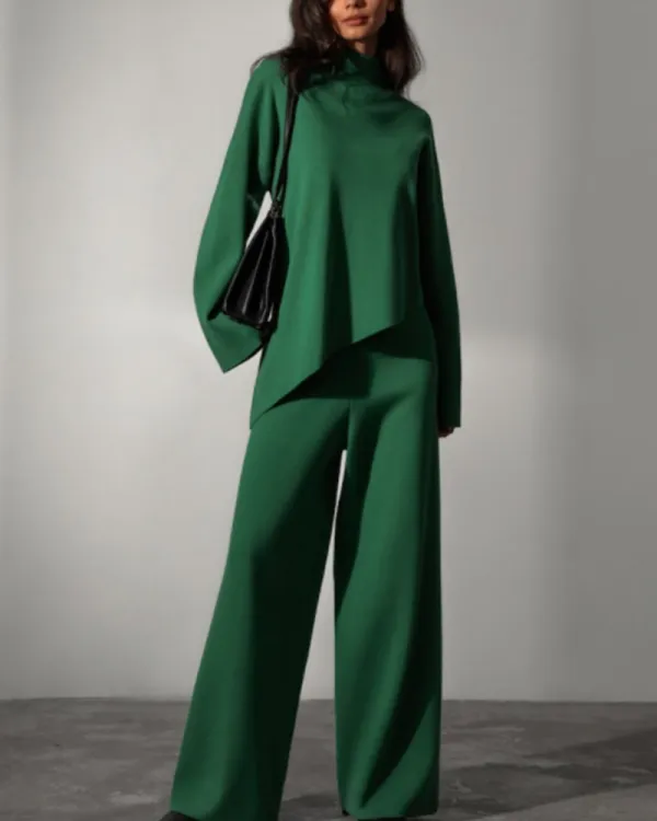 Ladies Chic Simple High-Neck Casual Set