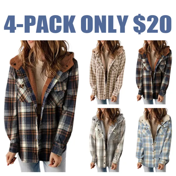 Women's Plaid/Houndstooth Button - Front Hooded Coat