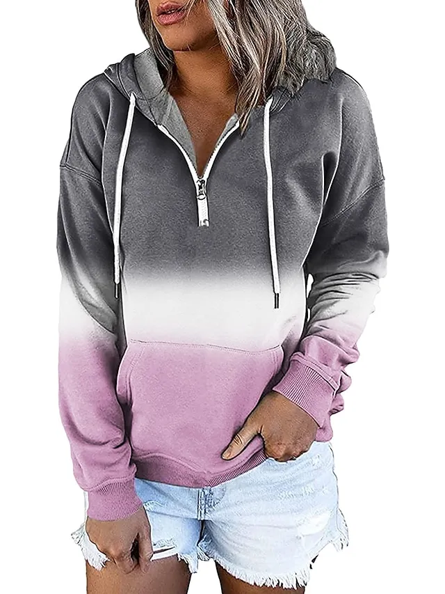 Women's Hoodie Sweatshirt Pullover Streetwear Casual Front Pocket Green Blue Purple Gradient Casual Hooded Long Sleeve S M L XL XXL