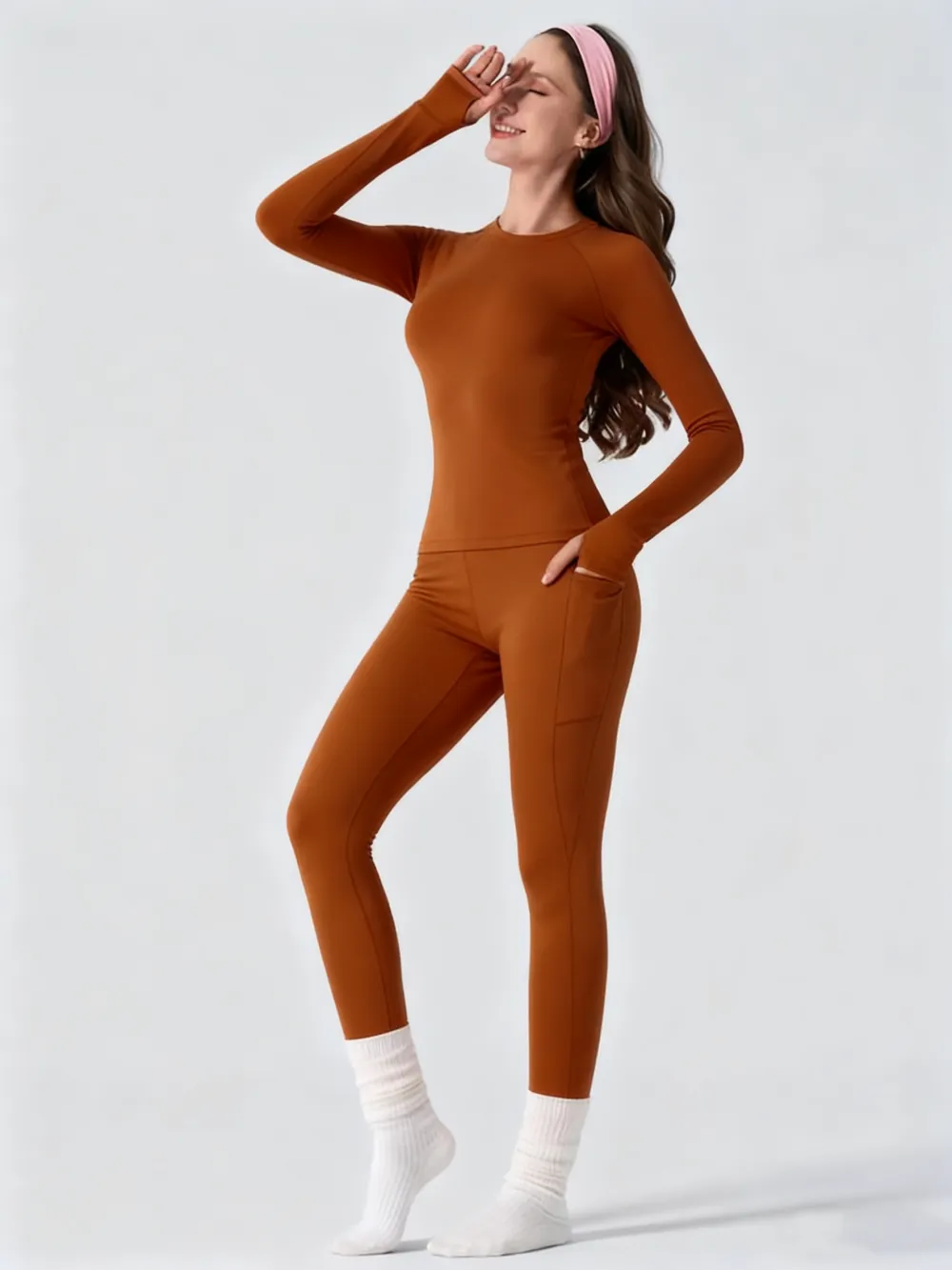 Women's Sporty Yoga Set, Raglan sleeves Top with Thumbholes