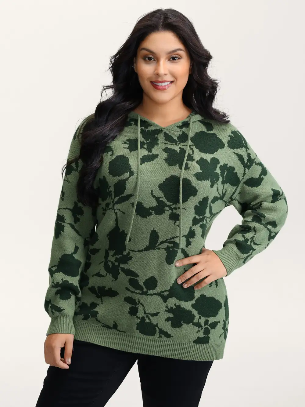 Supersoft Flower Silhouette Jacquard Hooded Pullover