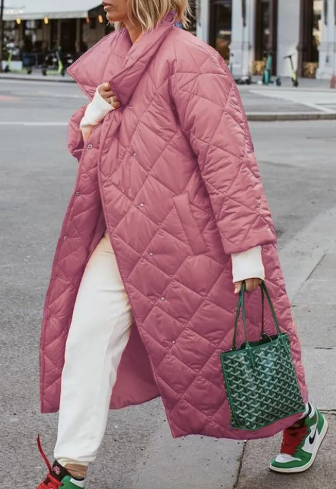 Neon Orange Long Diamond Pattern Coat