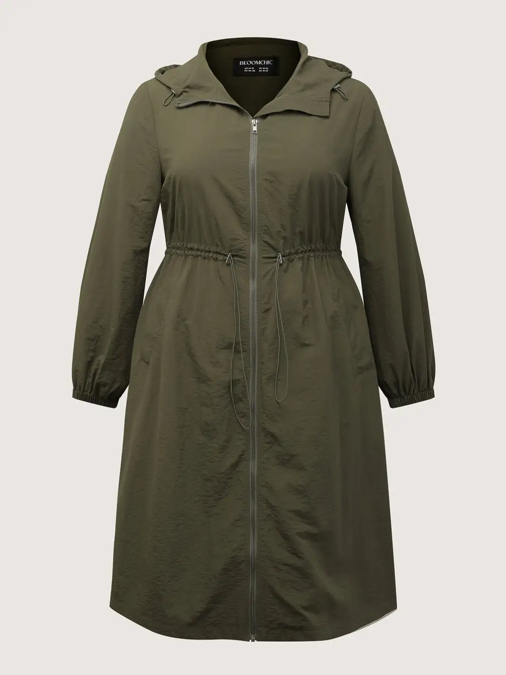 Drawstring Waist Pockets Hooded Coat