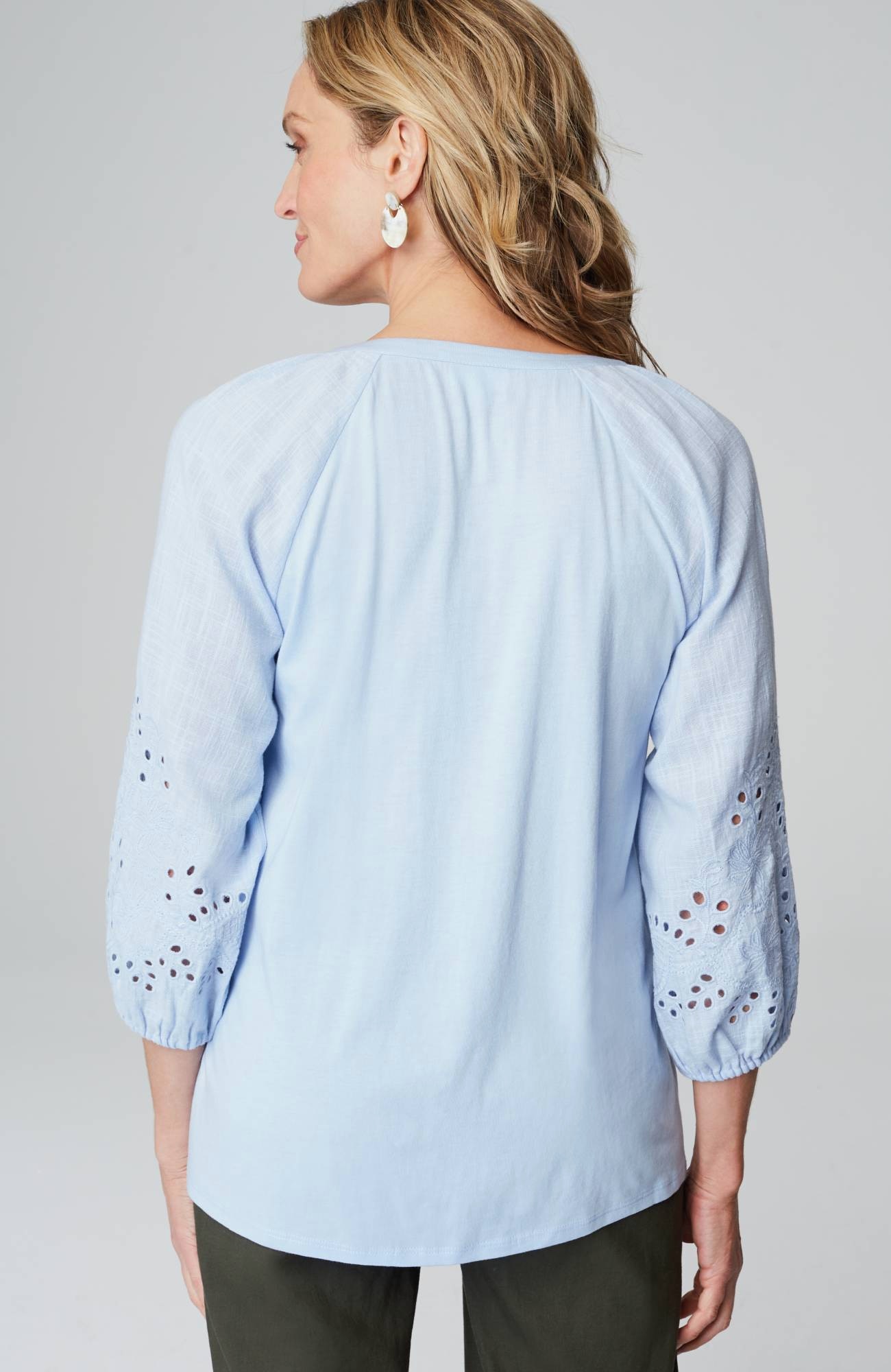Placed-Eyelet Mixed-Media Top