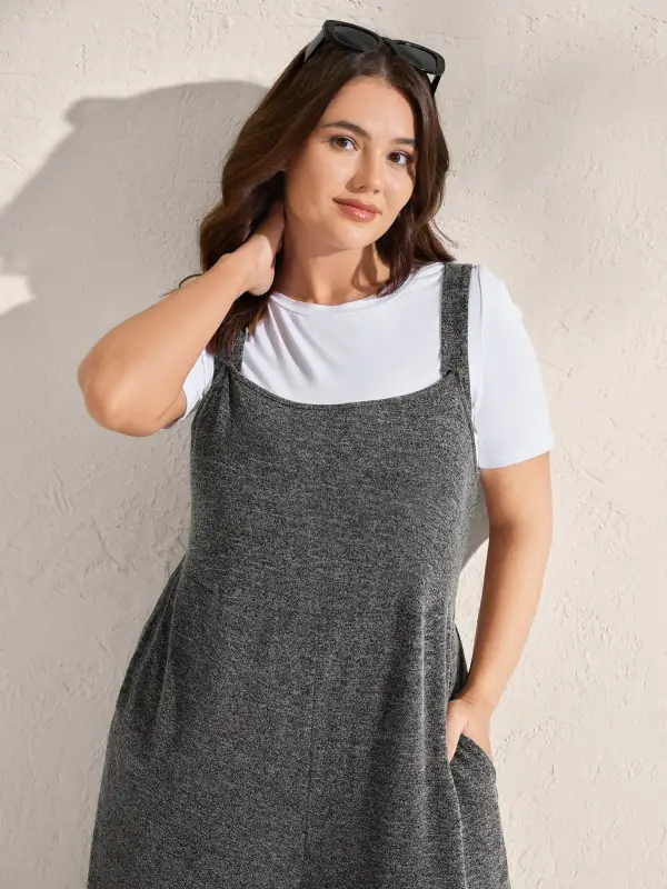 Heather Stretchy Wide-Leg Jumpsuit