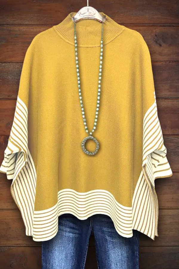 Casual Striped Batwing Sleeve Side Slit Sweater