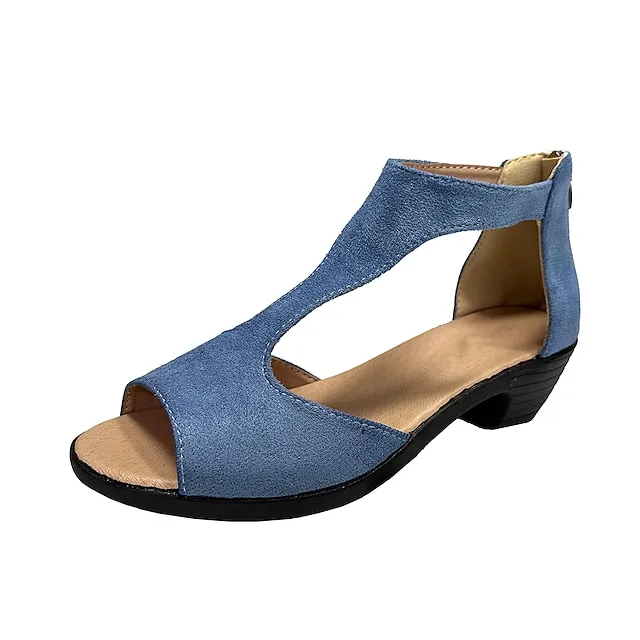 Women's Sandals Sexy Shoes Gladiator Sandals Roman Sandals Plus Size Wedding Daily Club Summer Zipper Block Heel Chunky Heel Cuban Heel Peep Toe Sexy Casual Suede Zipper Solid Color Blue