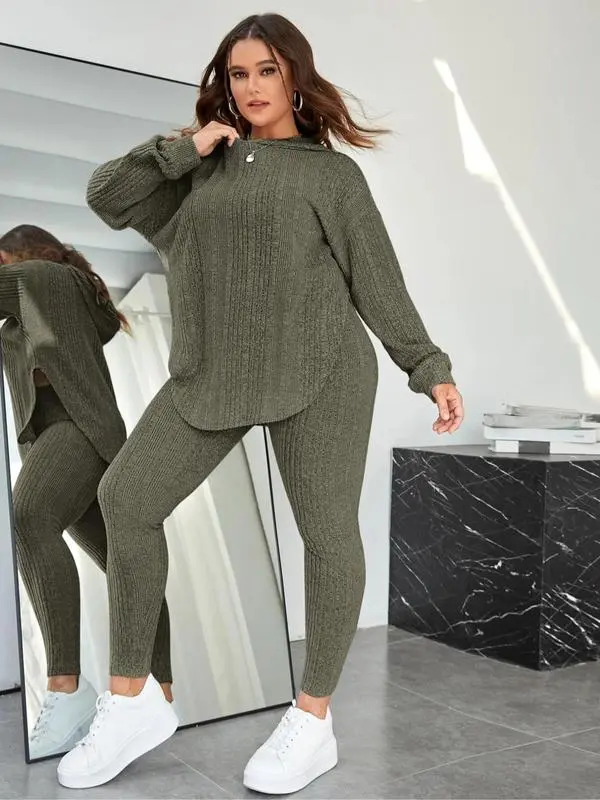 Split Curved Hem Hoodie & Leggings Lounge Set