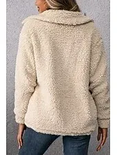 Women's Sherpa Jacket Comfortable Breathable Pocket Buttons Casual Plain Vacation Street Casual Daily Wear Single Breasted Short Turndown Regular Fit Long Sleeve Outerwear Khaki Army Green Dark Gray