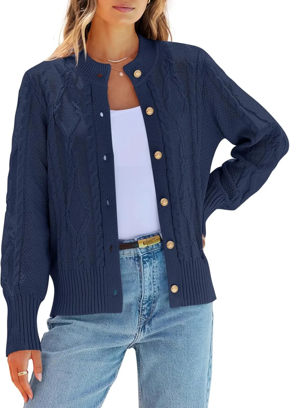 Women's 2024 Fall Long Sleeve Sweater Cardigan Cable Knit Open Front Button Outwear Coats