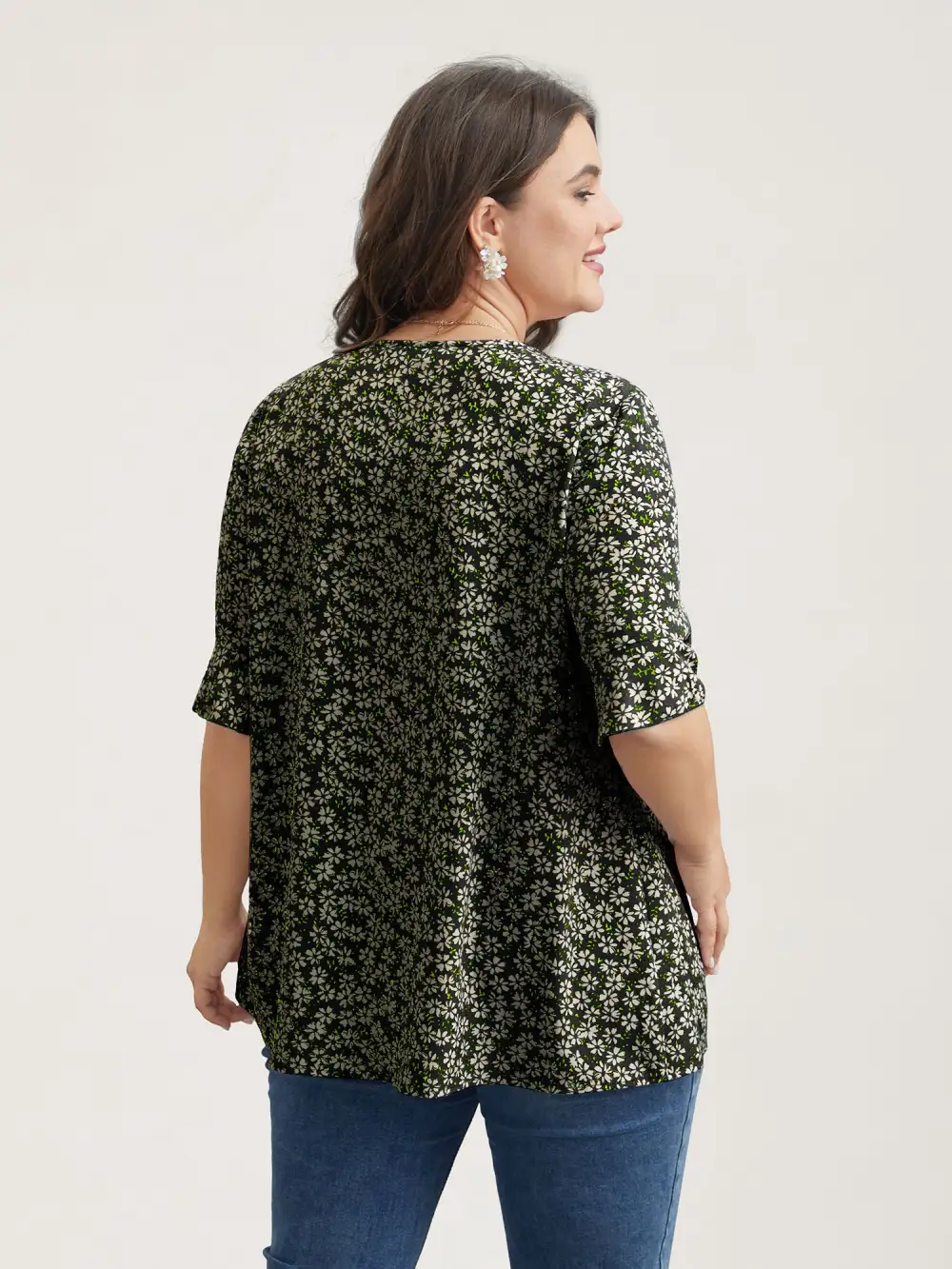 Ditsy Floral Pleated Flared Sleeve Shirt