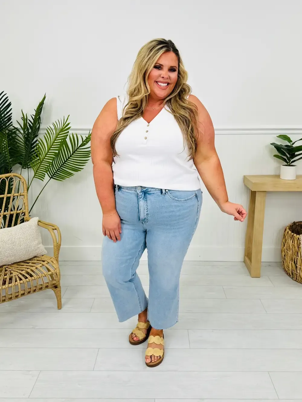 Along For The Ride Wide Leg Cropped Jeans With Tummy Control