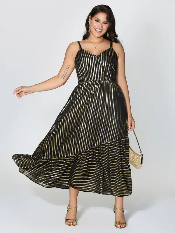 Shimmery Adjustable Gold Stamped Maxi Dress