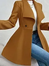 Women's Coat Warm Comfortable Pocket Buttons Fashion Plain Outdoor Vacation Double Breasted Long Turndown Regular Fit Long Sleeve Outerwear Black Red Camel Fall Winter