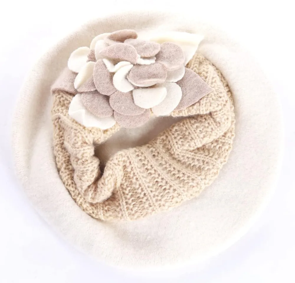 Lady French Beret 100% Wool Beret Floral Dress Beanie Winter Hat