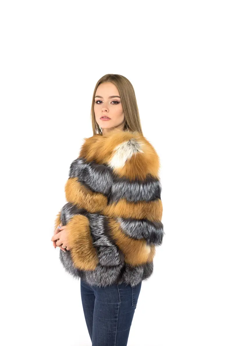 Silver And Red Fox Fur Coat Women’s