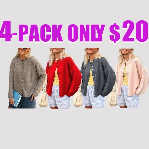 Women’s Vintage Knit Cardigan – Rolled Hem Solid Color Sweater Jacket for Autumn & Winter