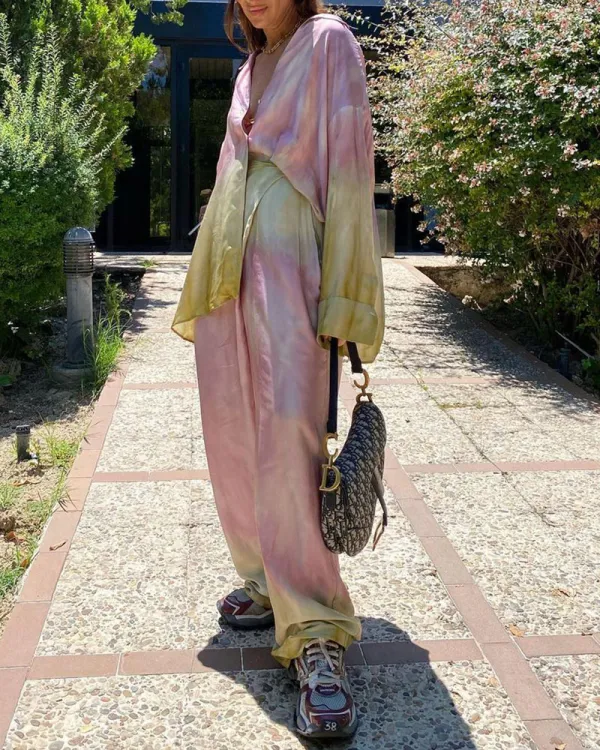 Pink Tie Dye Print Casual Two-Piece Set