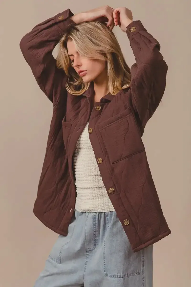 BiBi Quilted Wrinkle Gauze Long Sleeve Shacket