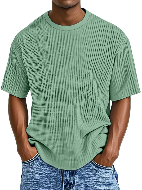Men's Casual Solid Color Comfortable Waffle Short Sleeve T-shirt