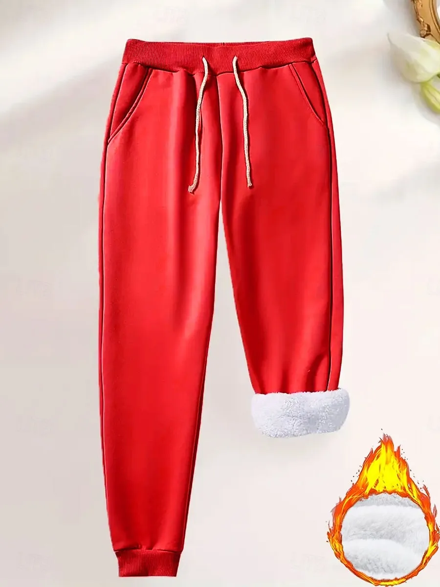 Women's Sweatpants Fleece Pants Down Pants Vacation Vintage Ethnic Style Full Length High Waist Graphic Plain Drawstring Micro-elastic Outdoor Home Daily Dark Pink Black Pink Red Summer Spring Fall