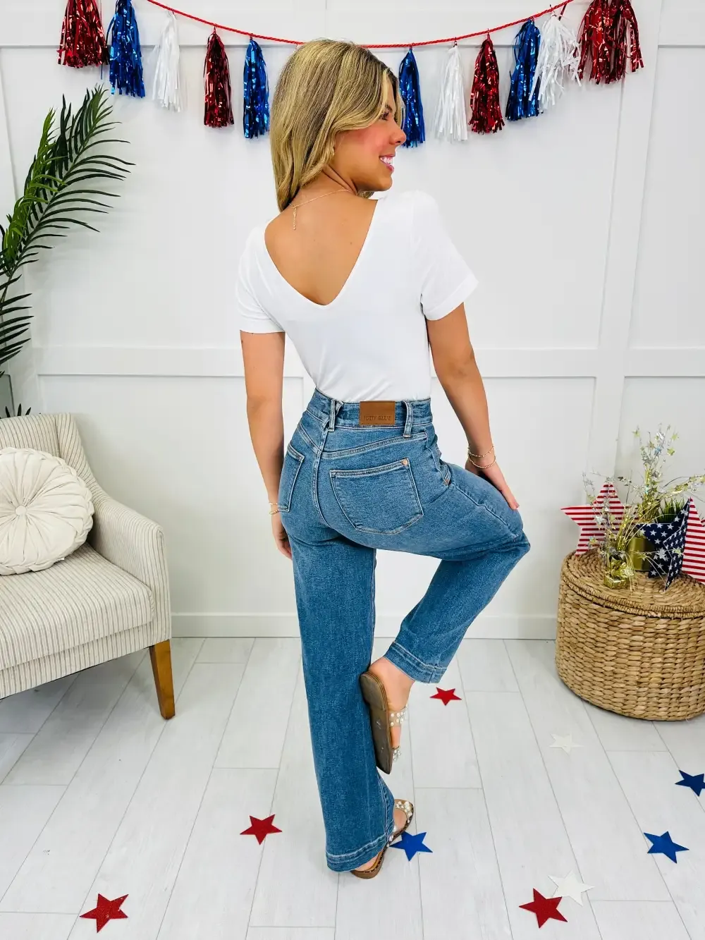 Judy Blue Star Spangled Style Wide Leg Jeans